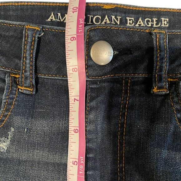 American Eagle Hi Rise Shortie Denim Distressed Shorts Sz 6 - Picture 7 of 10
